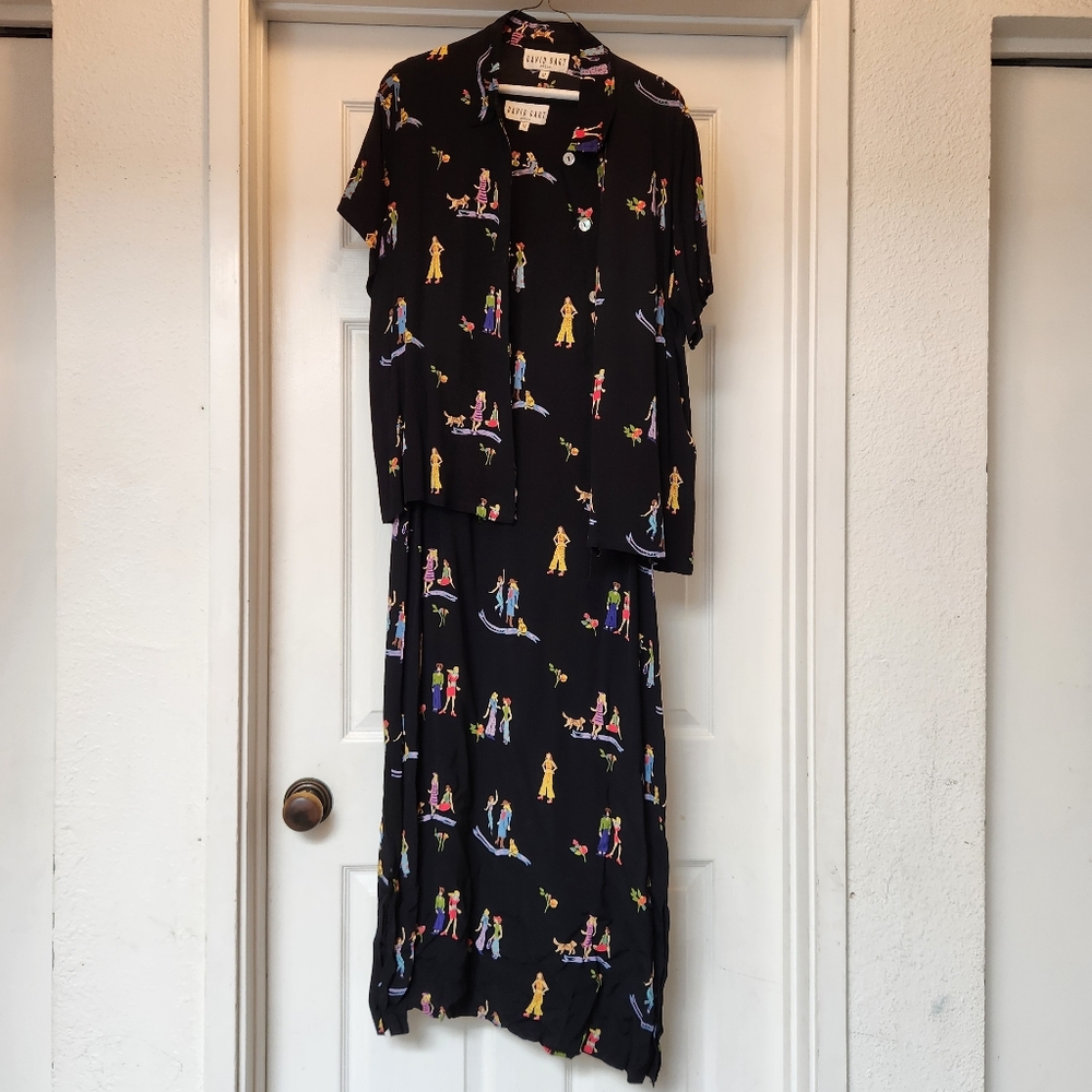 Stylish Black Maxi Dress with Colorful Figures